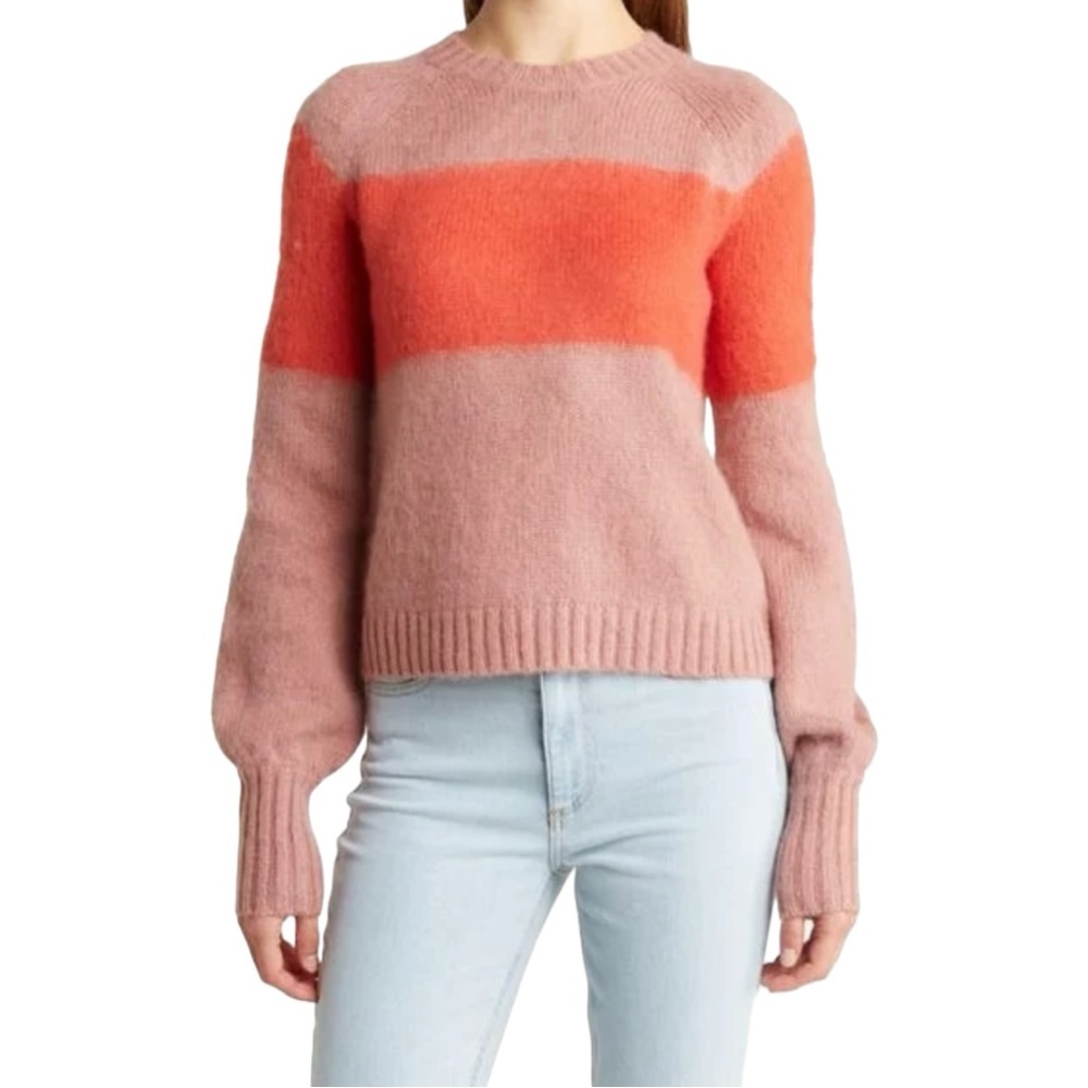 NEW All Saints Lou Uno Jumper Stripe Colorblock Crewneck Fuzzy Sweater Large